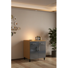 MEUBLE BAS 2 PORTES SELENA AMM-SL80-B FINITION BOIS ET FACADE GRIS BRILLANT
