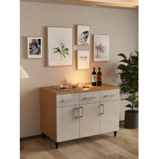 MEUBLE BAS 3 PORTES SELENA AMM-SL120-A FINITION BOIS ET FACADE BLANC BRILLANT