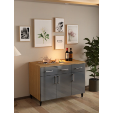 MEUBLE BAS 3 PORTES SELENA AMM-SL120-B FINITION BOIS ET FACADE GRIS BRILLANT
