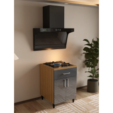 MEUBLE BAS SOUS PLAQUE SELENA AMM-SL60-B FINITION EN BOIS ET FACADE GRIS BRILLANT
