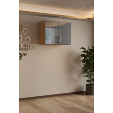 MEUBLE HAUT 2 PORTES SELENA AMM-SL2T-B FINITION BOIS ET FACADE GRIS BRILLANT