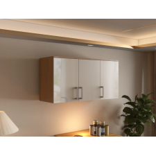 MEUBLE HAUT 3 PORTES SELENA AMM-SL3T-A FINITION BOIS ET FACADE BLANC BRILLANT
