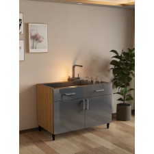 MEUBLE SOUS EVIER SELENA AMM-SL120SINK-B FINITION BOIS ET FACADE GRIS BRILLANT