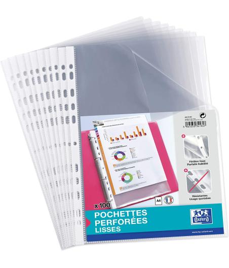 100 POCHETTE PERFOREE OXFORD SACH A4 PP50 LISSE INCOLORE