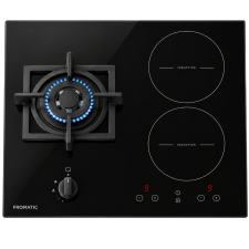 PLAQUE DE CUISSON MIXTE FROMATIC FPLA1GW2IHVN 1 FEUX GAZ  ET 2 FEUX INDUCTION 60CM VERRE NOIR