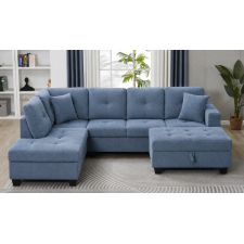 CANAPE D'ANGLE AVEC POUF COFFRE AGNES-LHF-LIGHT BLUE BLEU CLAIR
