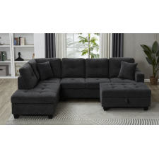 CANAPE D'ANGLE AVEC POUF COFFRE AGNES-LHF-MIDNIGHT GRIS ANTHARCITE