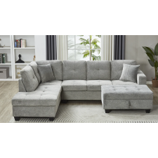 CANAPE D'ANGLE AVEC POUF COFFRE AGNES-LHF-SMOKE GRIS CLAIR