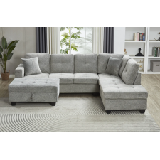 CANAPE D'ANGLE AVEC POUF COFFRE AGNES-RHF-SMOKE GRIS CLAIR