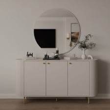 BUFFET OVALIO BEIGE AVEC MIROIR BEIGE SABLE ET DORE