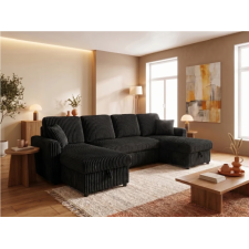 CANAPE CONVERTIBLE EN U HSB2518BLACK EN TISSU MICROFIBRE COTELE NOIR