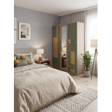ARMOIRE METALLIQUE KM-WD-04 MOTIFS GEOMETRIQUES BLEU-GRIS ET DORES