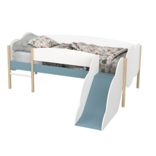 LIT ENFANT EXTENSIBLE  NUAGE 90X190/200 CM AVEC TOBOGGAN BLEU ET BLANC