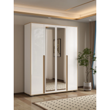 ARMOIRE MIRIA  AMM-L180 4 PORTES AVEC MIROIR BLANC BRILLANT ET EFFET BOIS
