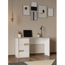 BUREAU MIRIA AMM-L187 3 TIROIRS BLANC BRILLANT ET EFFET BOIS