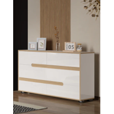 COMMODE MIRIA AMM-L124 6 TIROIRS BLANC BRILLANT ET EFFET BOIS