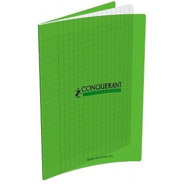 CAHIER GRANDS CARREAUX 140 PAGES 240x320 POLYPRO VERT CONQUERANT 