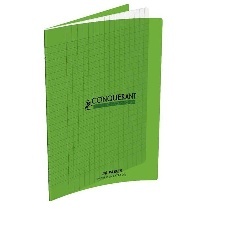 CAHIER GRANDS CARREAUX 48 PAGES 170x220 POLYPRO VERT REL. AGRAFE