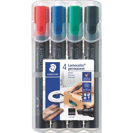ETUI DE 4 MARQUEURS STAEDTLER PERMANENTS ASSORTIES POINTES BISEAUTEES