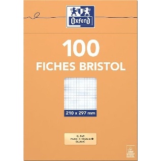 FICHES BRISTOL OXFORD A4 PETITS CARREAUX 5MM 100 FICHES BLANCHES