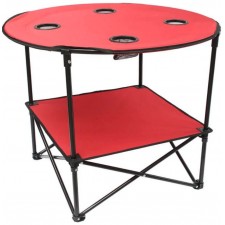 TABLE CAMPING PLIANTE TERRE JARDIN AVEC ETAGERE ROUGE