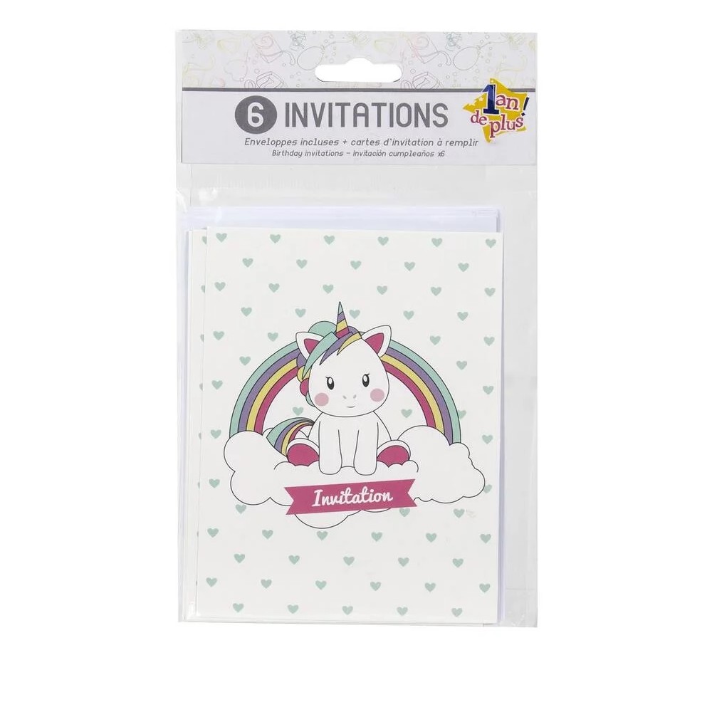Lot De 6 Cartes Invitation Licorne
