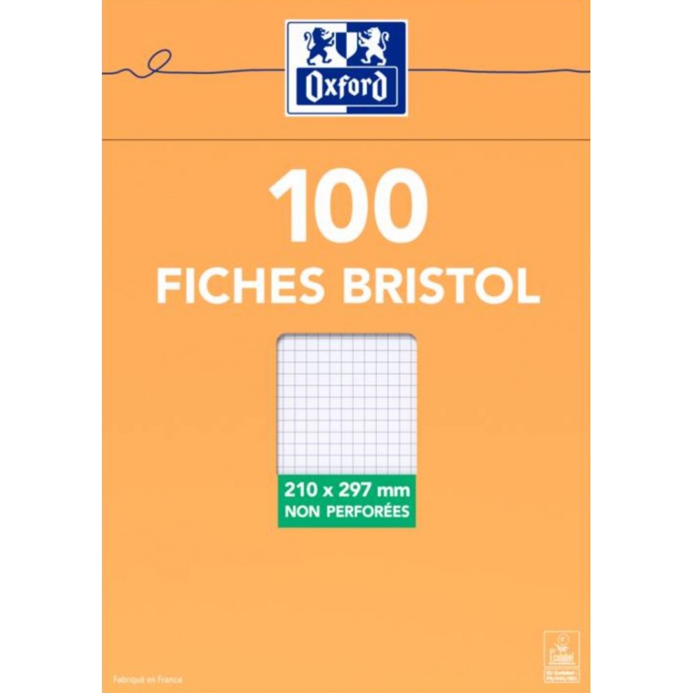 FICHES BRISTOL 100 FEUILLES BLANCHES 210X297MM NON PERFOREES