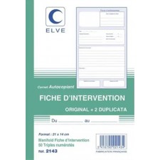 CARNET FICHE D'INTERVENTION 210X140MM