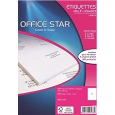 BOITE DE 100 ETIQUETTES OFFICE STAR ILC BLANC 210X297MM