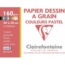 PAPIERS DESSIN CLAIREFONTAINE 160G 24X32 -12 FEEUILLES PASTEL