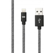 CABLE USB WE 2M LIGHTNING NYLON TRESSE NOIR BLANC
