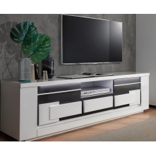 MEUBLE TV BELLARIVA ECLAIRAGE LED AVEC TIROIRS BLANC NOIR