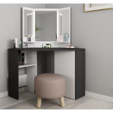 COIFFEUSE D'ANGLE AVEC MIROIR TRIPTYQUE BLANCHE ET NOIRE