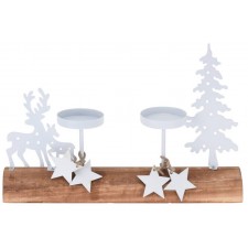 PORTE-BOUGIE EN BOIS ET METAL BLANC 2 BOUGEOIRS