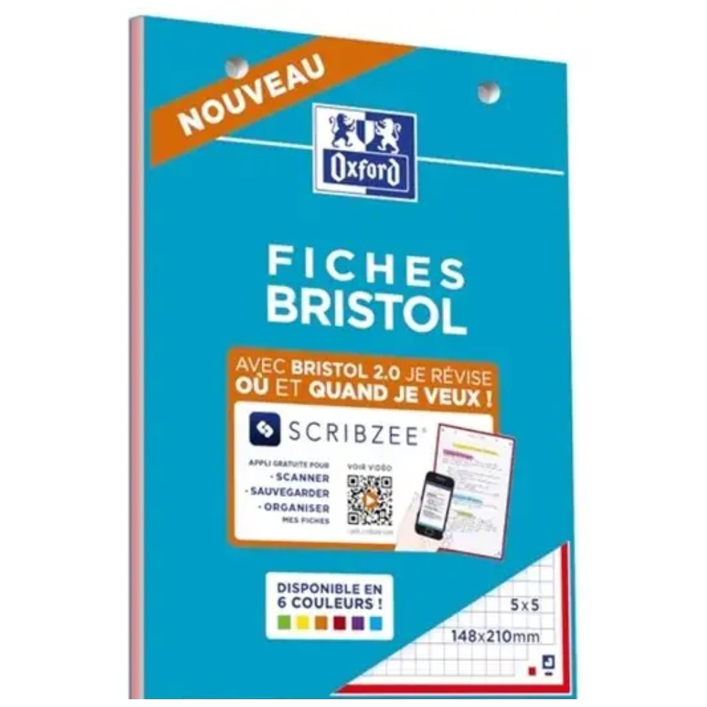 50 FICHES BRISTOL OXFORD PERFOREES 5X5 - 148X210MM BLANCHES