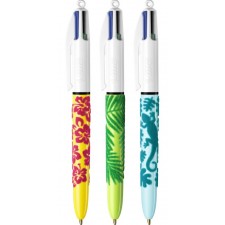 STYLO-BILLE 4 COULEURS VELOUR 3 MOTIFS ASSORTIS RECHARGEABLE ET RETRACTABLE  POIN