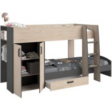 LITS SUPERPOSES 2142LISU AVEC SOMMIER CHEVET ET RANGEMENT 2X90X200CM CHENE ET GRIS