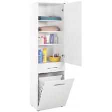 ARMOIRE POLYVALENTE AVEC PANIER A LINGE ADR-621-PP-1 BLANC LAQUE