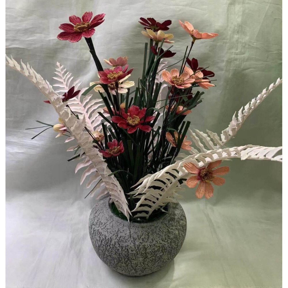 Pot de fleur à rayures de couleur foncée + Base de résine en céramique  d'imitation