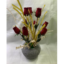 COMPOSITION FLORALE ROSE ROUGE 969F 42CM