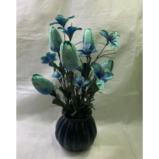 COMPOSITION FLORALE ARTIFICIELLE 965F 42CM BLEU