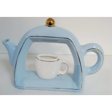 BIBELOT DECORATIF CAFETIERE 1454 BLEU ET DORE