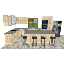 CUISINE D'ANGLE COMPLETE BARINELLA AVEC ILOT 280x440CM MODULABLE