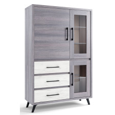 VITRINE WIVA 2P-3 TIROIRS 216X45X84.5CM CHENE GRIS BLANC