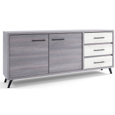 ENFILADE WIVA 3 TIROIRS 2 PORTES - MIROIR 216X45X84.2CM GRIS CHENE