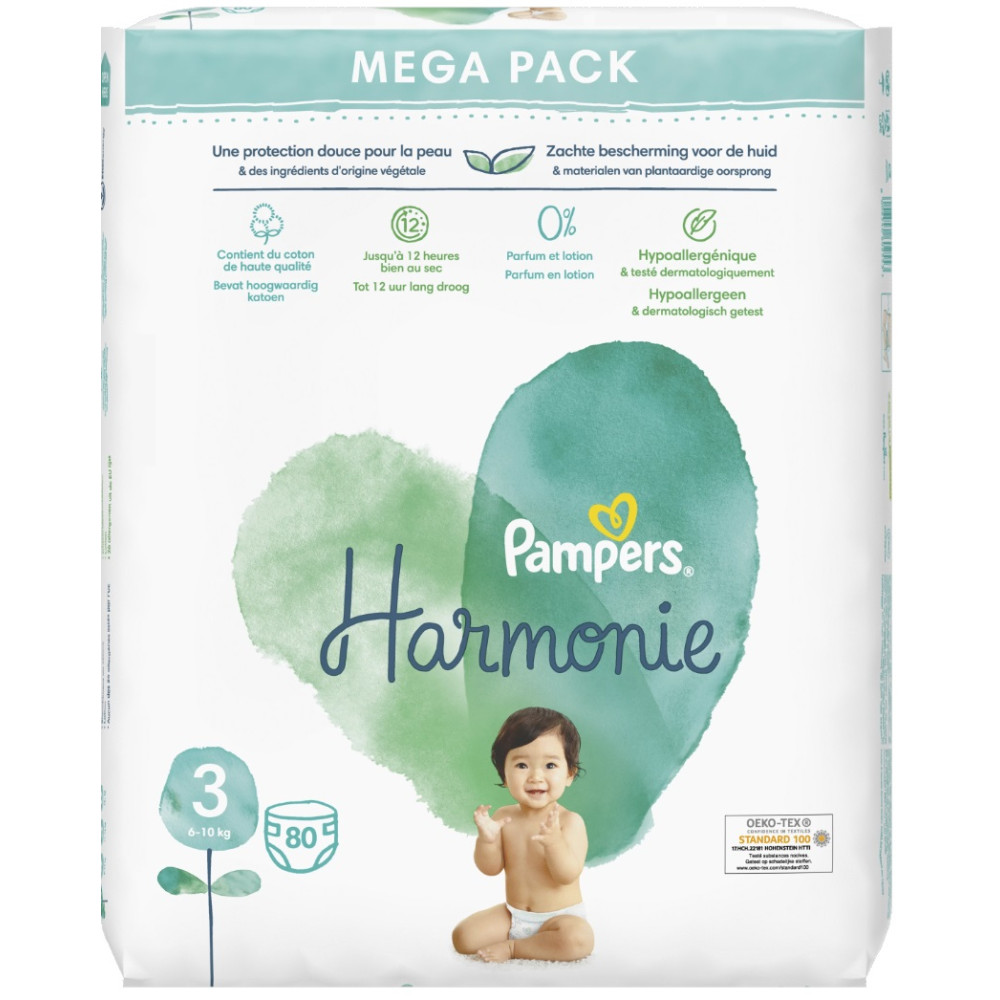 Couches Harmonie PAMPERS Taille 2 pour bébé de 4 à 8kg origine