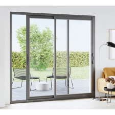 BAIE VITREE COULISANTE 240X215 ALU 2 VANTAUX GRIS