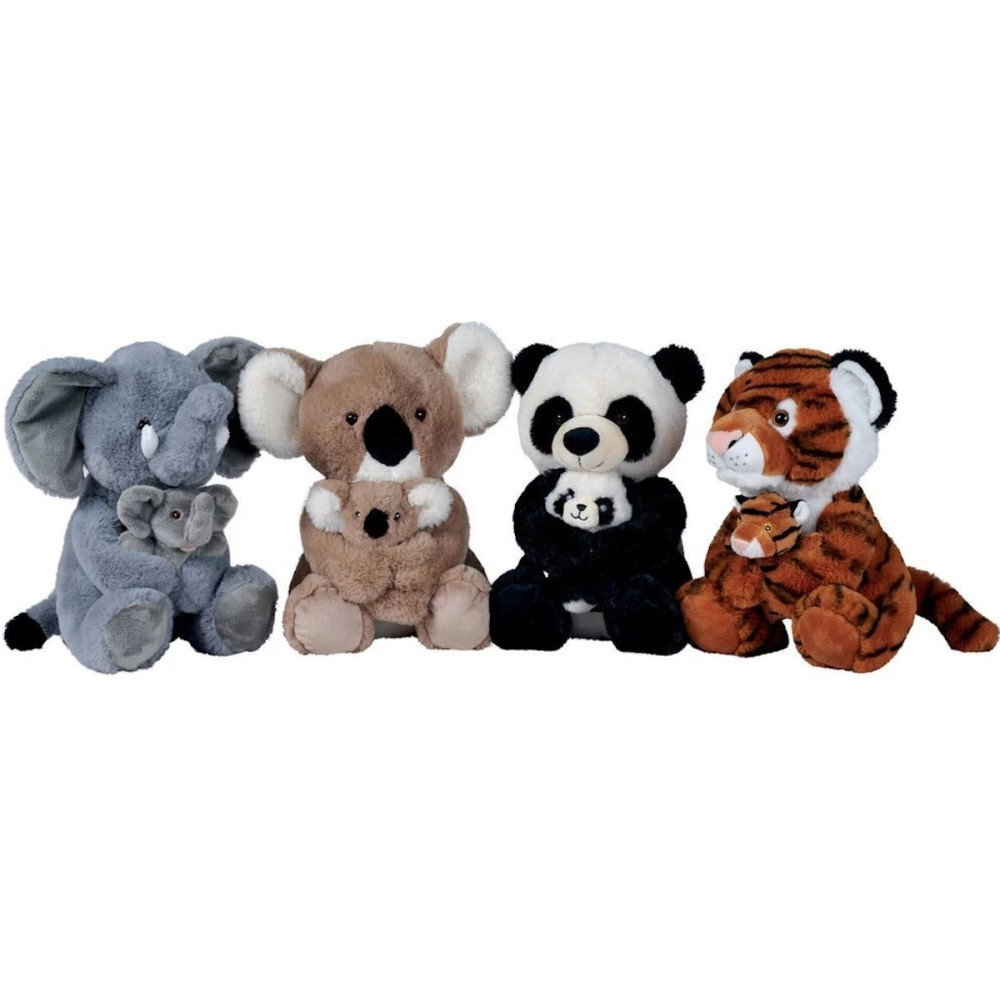 PELUCHE ANIMAL ASSIS AVEC BEBE 28CM DES LA NAISSANCE