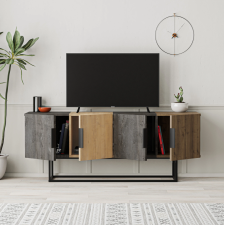 MEUBLE TV TITAN 4 PORTES 140CM MARRON FONCE CHENE NOYER