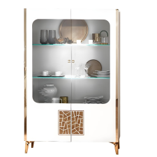 VITRINE STELLA 2 PORTES LAQUE BLANC ET OR DECOR SERIGRAPHIE
